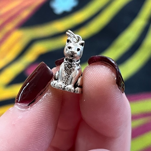 Vintage Jewelry - VTG Whimsigoth Cat Kitten Sterling Silver 925 Bracelet Charm